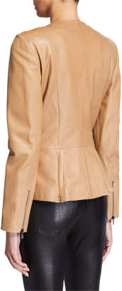 Private Label Zip-Front Leather Peplum Jacket