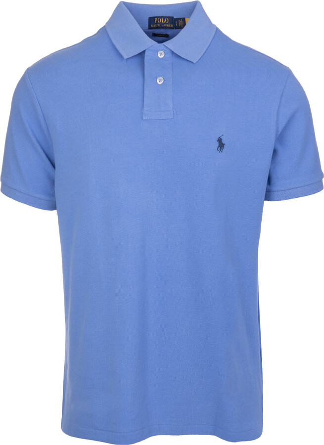 Ralph Lauren Man Light Blue And Navy Blue Slimfit Pique Polo Shirt