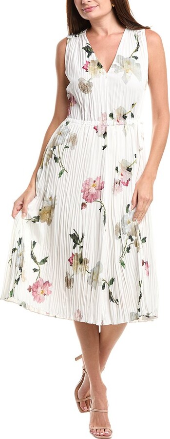 Vince Wilted Peony Pleated V-Neck Midi Dress