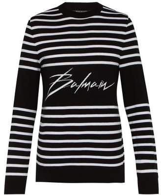 Balmain Logo Cotton Sweater - Mens - Black