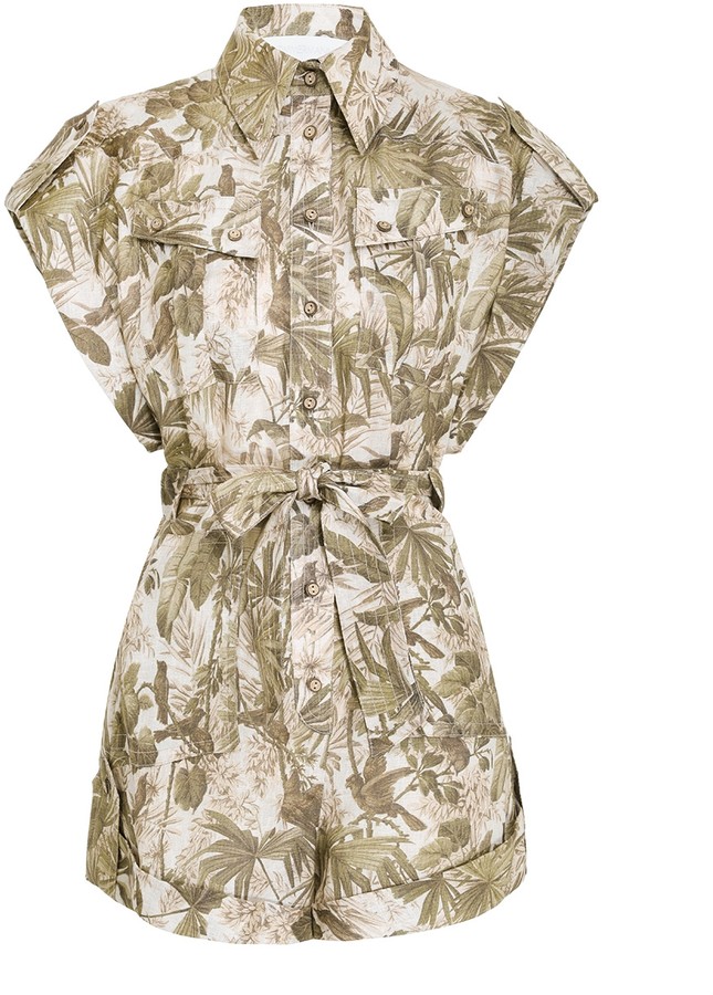 khaki linen playsuit