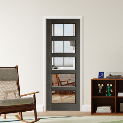 CHIC MODE Door Slab 5 Lite Clear Glass Design Manufacture Wood Black Primed Interior Franch Doors Slab (No Hinge And Installation Hardware Kit /Handles)