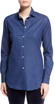 Loro Piana Kara Denim Button-Front Blouse, Insignia Blue