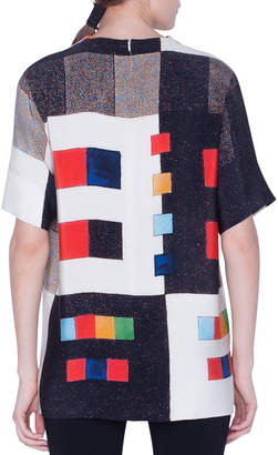 Akris Colorama Silk Short-Sleeve Sweater