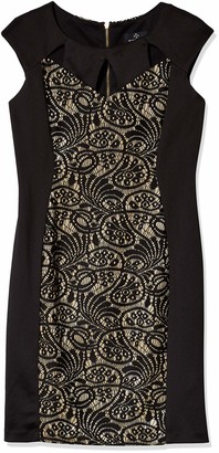 Ronni Nicole Women's Extended Cap Sleeve Cut Out Neck Lace Inset Sheath Black/Gold 14