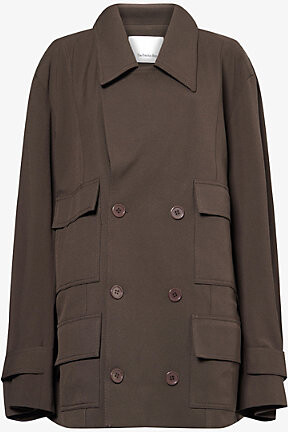 The Frankie Shop Womens Brown Stanton Trapeze Double-Breasted Stretch-Woven Jacket L