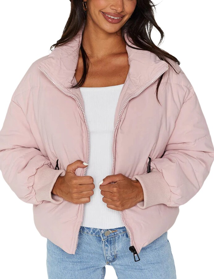 LianLive Womens Cropped Puffer Jacket Oversized Black Short Puffy Winter  Coat (Pink-S) - ShopStyle