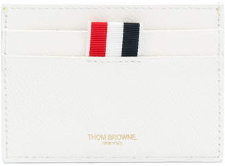 Thom Browne Single Card Holder With Tennis Ball Intarsia In Pebble Grain & Calf Leather