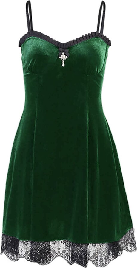 Abito Gotico Nero Sexy DINGJIUYAN - Vestito Donna Stile Y2K Con Pizzo E Scollo A V - Foto 10