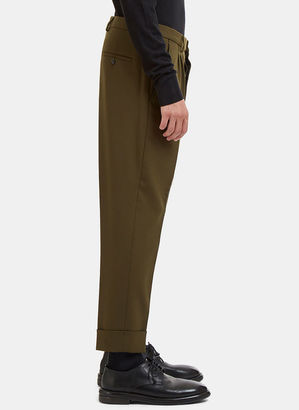 Ami Cropped Carrot Fit Wool Pants in Khaki