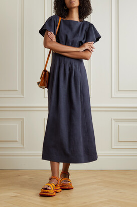 Chloé - Ruffled Pleated Linen Midi Dress - Blue