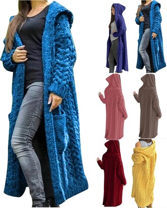 SMIDOW wholesale items for resale bulk Women Hooded Long Cardigan Sweaters  Solid Cable Knit Loose Open Front Sweater with Pocket Fall 2023 Winter  Jacket Coat womens jeans high waisted Gray L - ShopStyle