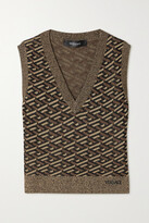 Thumbnail for your product : Versace Embroidered Metallic Jacquard-knit Tank - Brown