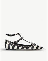 Thumbnail for your product : Valentino Rockstud striped leather flats