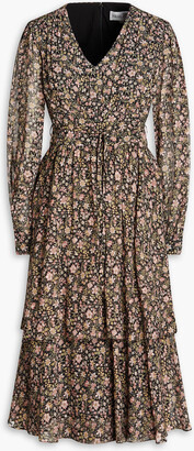 Mikael Aghal Tiered floral-print metallic fil coupé chiffon