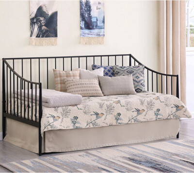 Latitude Run Matte Black Metal Twin Daybed Bed Frame