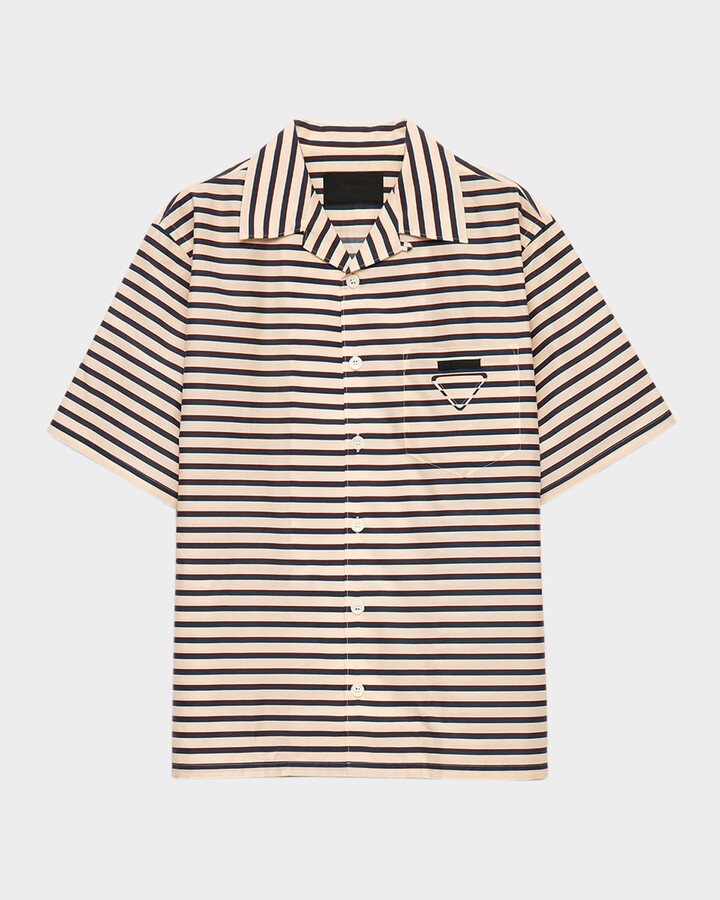 Prada Men's Cotton and Silk Stripe Short-Sleeve Shirt