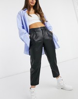 Thumbnail for your product : Bershka faux-leather straight pants in black