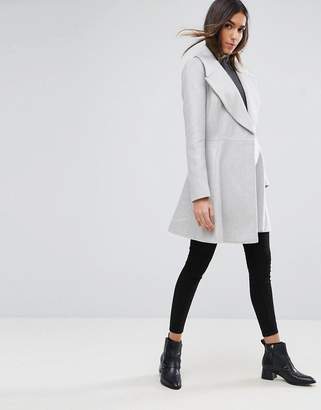 ASOS Skater Coat With Self Belt And Oversized Collar