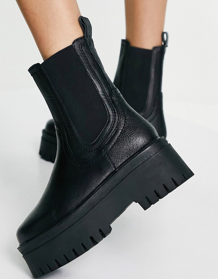 ASRA Chessie flatform chelsea boots in black leather - ShopStyle