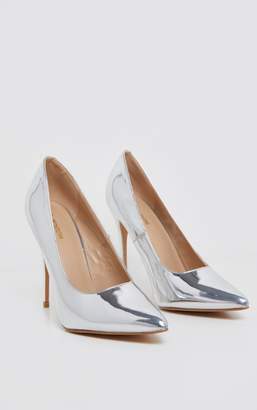 PrettyLittleThing Silver Court Shoes