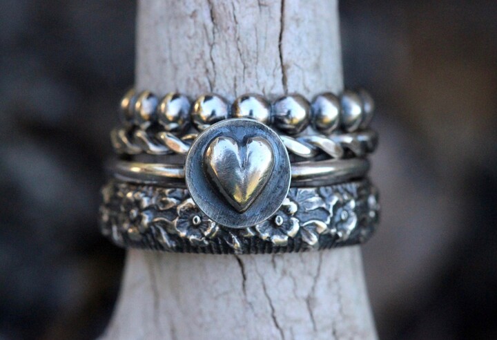 Etsy Silver Heart Ring Set Stacking Rings Sterling Valentines Day Gift For Her