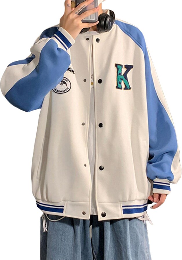 Womens Oversized Y2K Bomber Jacket Casual Boyfriend Baseball Jacket  Harajuku Long Sleeve Varsity Jacket Streetwear Coat 