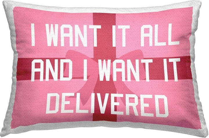 Gifts Delivered Funny Christmas Pink Rectangular Outdoor Throw Pillow