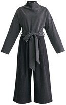 Thumbnail for your product : Paisie Deconstructed Striped Jumpsuit With Denim Culottes & Self Belt In Black & White