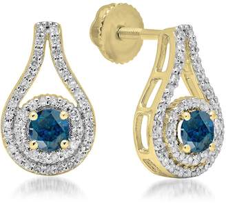 DazzlingRock Collection 10K Yellow Gold Round Cut Topaz & White Diamond Ladies Halo Style Drop Earrings