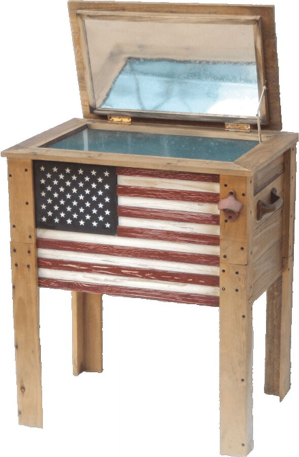 BACKYARD EXPRESSIONS PATIO HOME GARDEN 909939 Wooden American Flag Patio Beverage Cooler for Outdoors 57 Quart