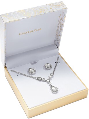 Charter Club Silver-Tone Crystal Pendant Y-Necklace & Stud Earrings Boxed  Set, 17 + 2 extender, Created for Macy's - ShopStyle Necklaces