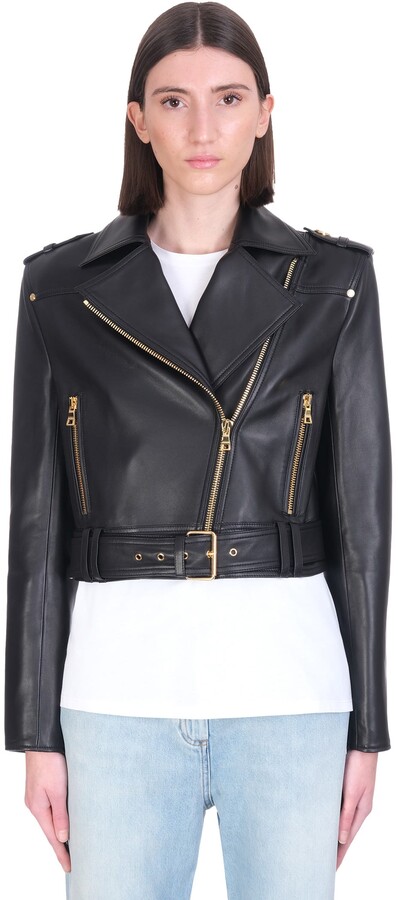 black leather jacket gold hardware