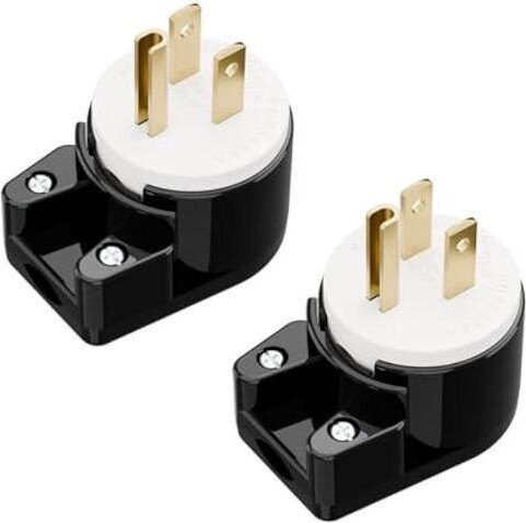 Trisvision (2xPCS) Right Angle Nema 5-15P 15A 125V AC Plug, [ETL] Easy Assembly 90 Degree USA Canada Male DIY Rewirable 8 Directions Adjustable AC Connector
