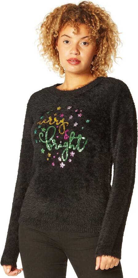 Sequin Womens Fluffy Christmas Jumpers Roman Originals Women Merry