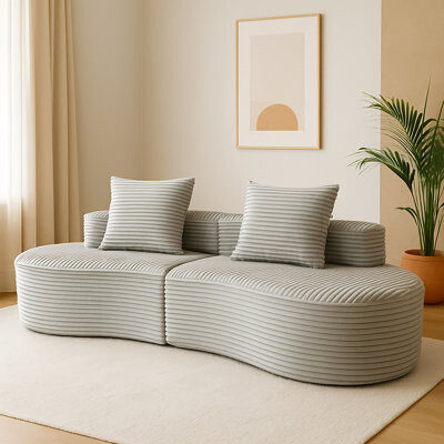 Latitude Run Smoke Grey 2 - Seat Compressed Lounge With Corduroy Upholstery Modern All Design No Assembly High Density Foam And Throw Pillows Moon Bay In Grey