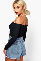 Thumbnail for your product : boohoo Rib Off The Shoulder Long Sleeve Crop
