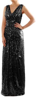 Firose Women's Plus V-Neck Long Sequin Ruched Bridesmaid Dress Formal Prom Gown