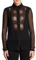 Thumbnail for your product : Yigal Azrouel Silk Lace-Insert Tuxedo Blouse