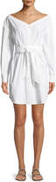 Thumbnail for your product : Frame Button-Front Long-Sleeve Belted Poplin Dress