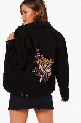 boohoo Petite Janice Embroidered Tiger Jacket