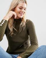 Thumbnail for your product : Brave Soul Grace Rib Turtleneck Sweater With Button Cuffs
