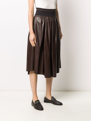 Brunello Cucinelli Leather Midi Skirt