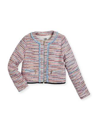Karl Lagerfeld Paris Tweed Fringe Zip-Front Jacket, Multicolor, Size 6-10