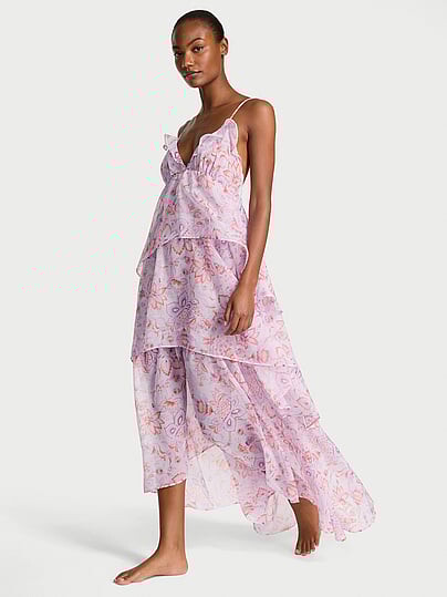 Victoria's Secret Vintage Blossom Chiffon Ruffled Maxi Dress