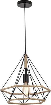 Volume Lighting Magan 1-Light Black Geometric Bulb Pendant Light with Hemp Rope