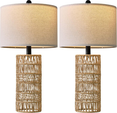 22.5" Boho Table Lamps Set Of 2 For Living Room, Bedside Lamp For Nightstands, Rattan Lamp For Bedroom, Farmhouse Table Lamp For Room Decor, End Table