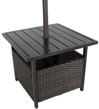 ReunionG Patio Umbrella Side Table Rattan Wicker Stand Table with Umbrella Hole Steel for Outdoor Deck Garden Pool
