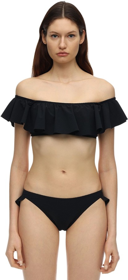 black ruffle bathing suit top