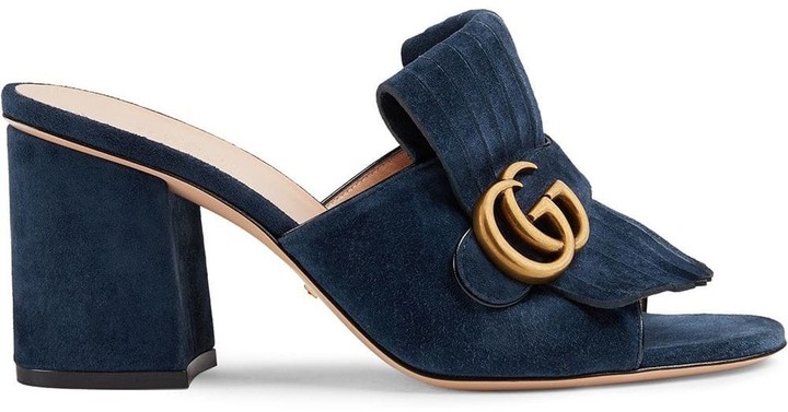 gucci suede mid heel slide
